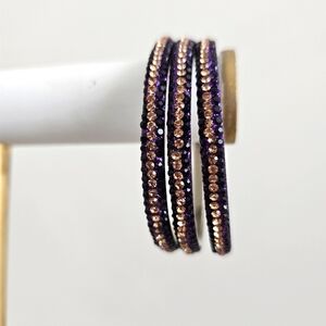 Purple Jeweled Metal Bangles Indian Bangles Rhinestone Pakistani Bracelets
